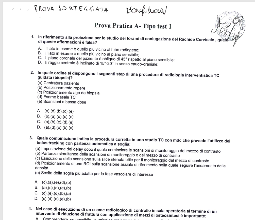 Prova ufficiale di un concorso pubblico TSRM